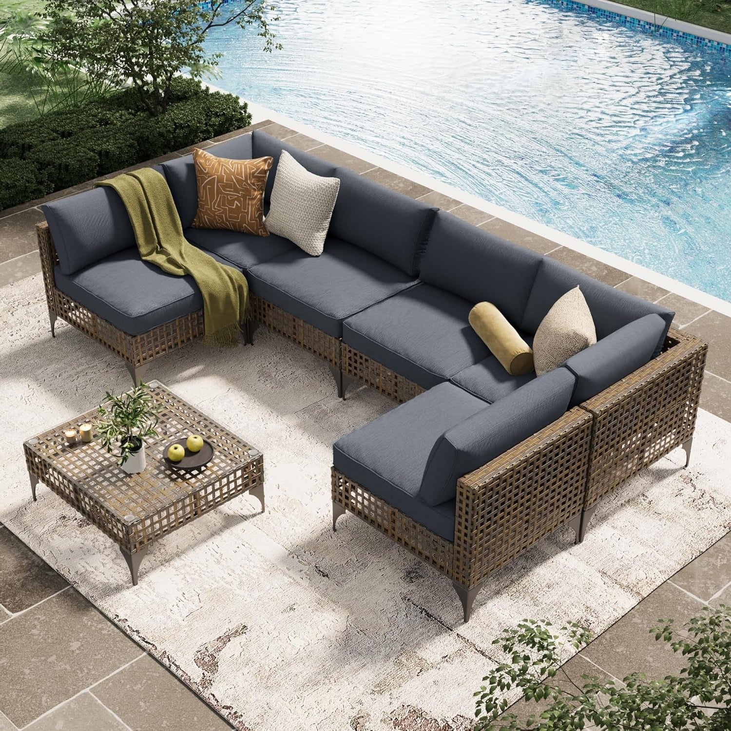 YODOLLA rattan furniture set brown and grey